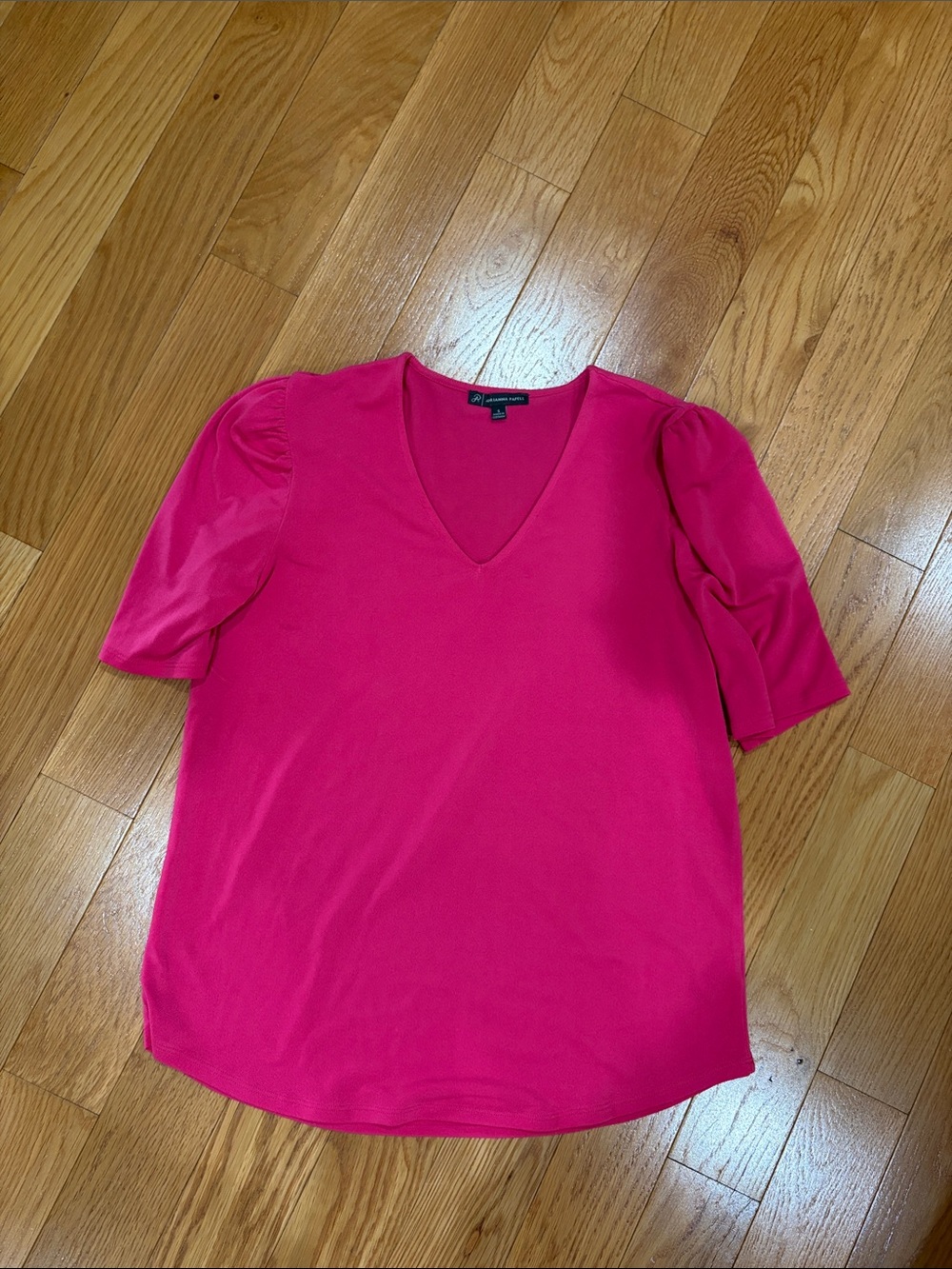 Adrianna Papell Hot Pink V-Neck Puff Sleeve Blouse